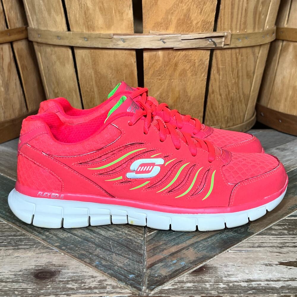 Skechers Synergy Flexsole Hot Pink Lime Green Synthetic Active Sneakers Women 8